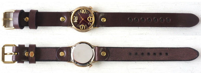 渡辺工房 手作り腕時計 “On Time-B” クリアレッド文字盤 メンズブラス [NW-214B-RD]