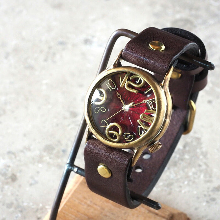 Watanabe Koubou 手工手錶“On Time-B”透明紅色錶盤男士黃銅 [NW-214B-RD] 