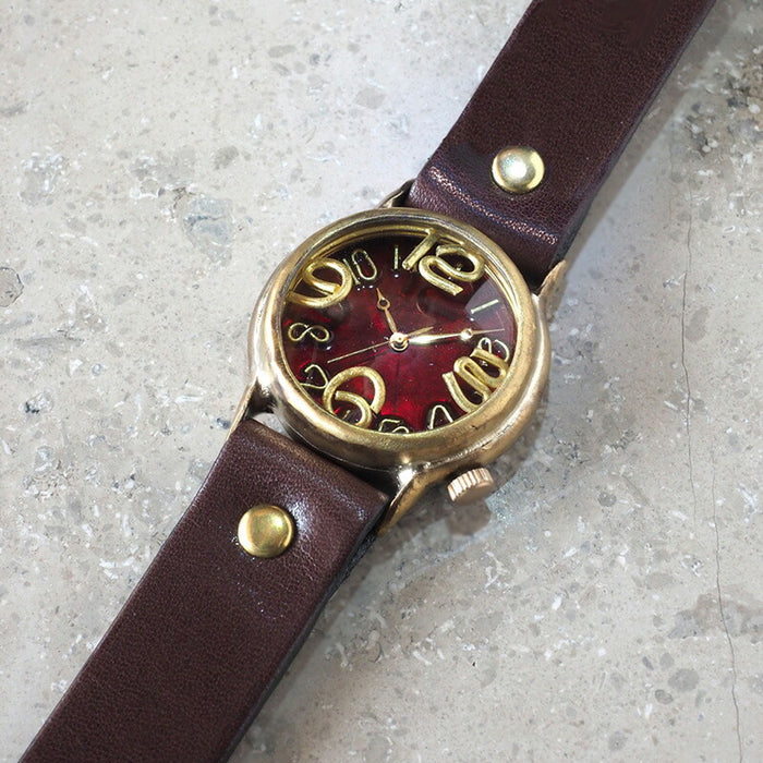 渡辺工房 手作り腕時計 “On Time-B” クリアレッド文字盤 メンズブラス [NW-214B-RD]
