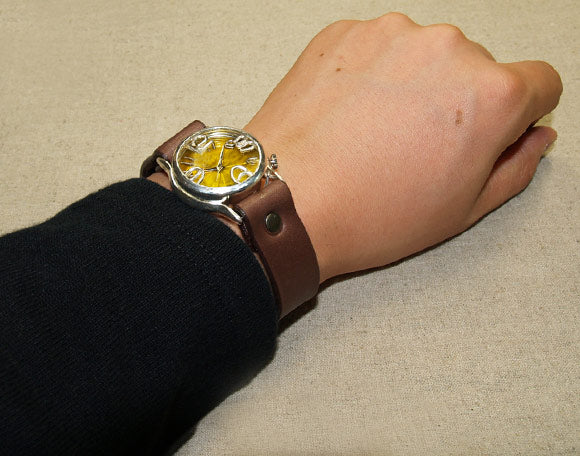 渡辺工房 手作り腕時計“On Time-SV”メンズシルバー イエロー文字盤 [NW-214BSV-YE]