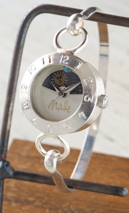 渡辺工房 手作り腕時計 “Silver Armlet 3” レディースシルバー SUN＆MOON 12時スワロフスキー [NW-289MSV-SM]