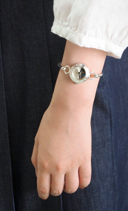 Watanabe Kobo 手工手錶 "Silver Armlet 3" 女士腕錶 銀色 SUN &amp; MOON 12 o'clock Swarovski [NW-289MSV-SM] 