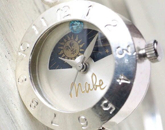 渡辺工房 手作り腕時計 “Silver Armlet 3” レディースシルバー SUN＆MOON 12時スワロフスキー [NW-289MSV-SM]