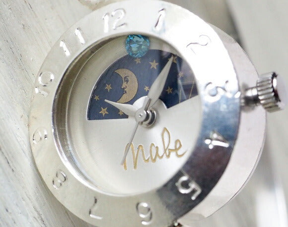 渡辺工房 手作り腕時計 “Silver Armlet 3” レディースシルバー SUN＆MOON 12時スワロフスキー [NW-289MSV-SM]