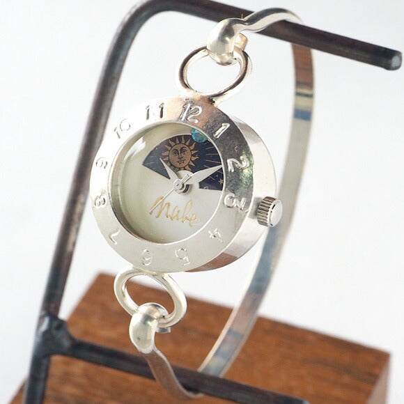 Watanabe Kobo 手工手錶 "Silver Armlet 3" 女士腕錶 銀色 SUN &amp; MOON 12 o'clock Swarovski [NW-289MSV-SM] 