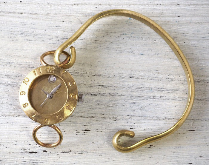 渡辺工房 手作り腕時計 ”Brass Armlet 3” レディースブラス 12時スワロフスキー [NW-289MSW]