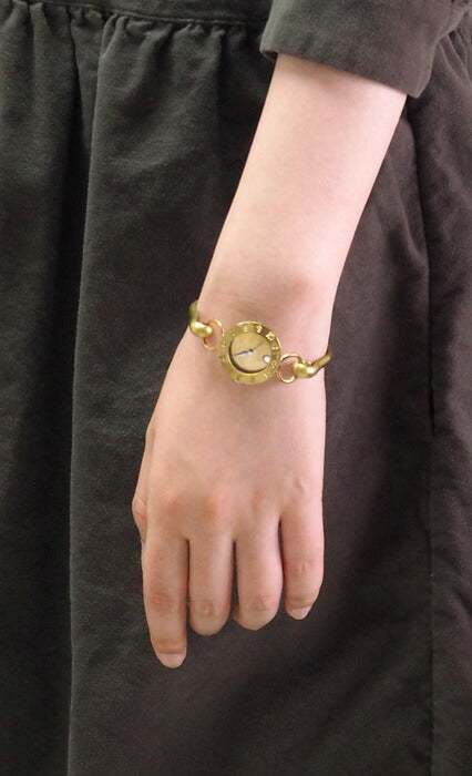 渡辺工房 手作り腕時計 ”Brass Armlet 3” レディースブラス 12時スワロフスキー [NW-289MSW]