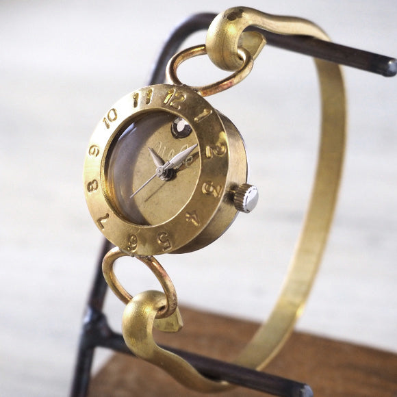 渡辺工房 手作り腕時計 ”Brass Armlet 3” レディースブラス 12時スワロフスキー [NW-289MSW]