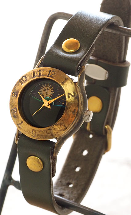 渡辺工房 手作り腕時計 “StrapLady-B-SUN＆MOON”レディースブラス カラーダイヤル グリーン [NW-289SM-GR]
