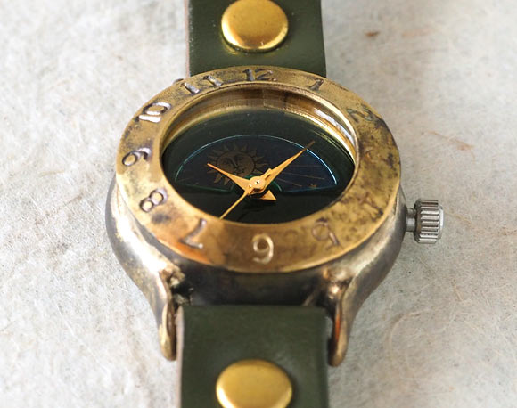 渡辺工房 手作り腕時計 “StrapLady-B-SUN＆MOON”レディースブラス カラーダイヤル グリーン [NW-289SM-GR]