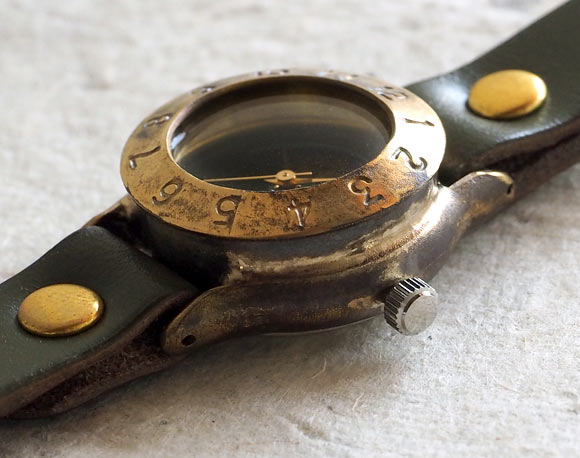 渡辺工房 手作り腕時計 “StrapLady-B-SUN＆MOON”レディースブラス カラーダイヤル グリーン [NW-289SM-GR]