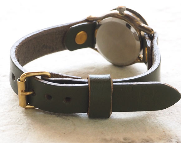 渡辺工房 手作り腕時計 “StrapLady-B-SUN＆MOON”レディースブラス カラーダイヤル グリーン [NW-289SM-GR]