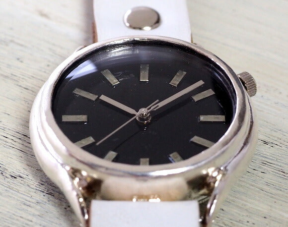 渡辺工房 手作り腕時計 “Plane-S”メンズシルバー バーインデックス 黒文字盤 [NW-352SV]