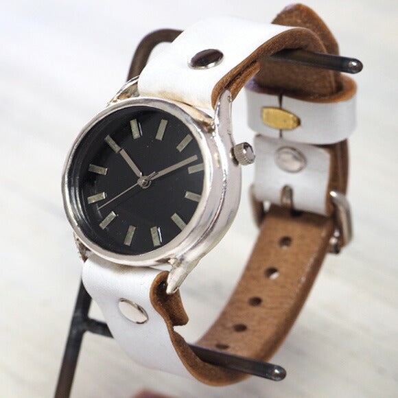 渡辺工房 手作り腕時計 “Plane-S”メンズシルバー バーインデックス 黒文字盤 [NW-352SV]