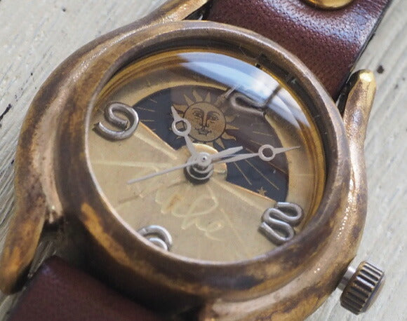 渡辺工房 手作り腕時計 レディースブラス シルバー数字 SUN＆MOON [NW-362SM]