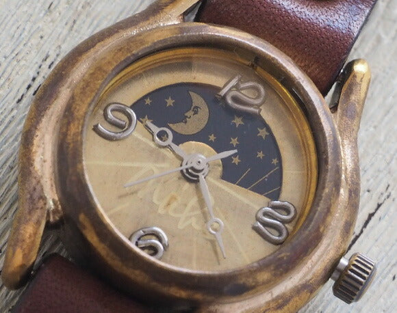 渡辺工房 手作り腕時計 レディースブラス シルバー数字 SUN＆MOON [NW-362SM]