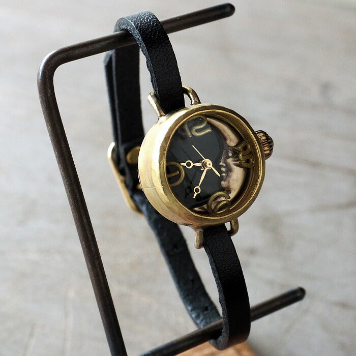 Watanabe Kobo 手工手錶 “Crescent Moon4-LB” Crescent 黑色 錶盤 女士腕錶 黃銅 [NW-365CM4-BK] 