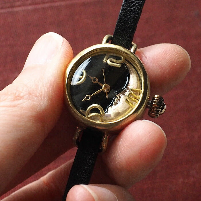 渡辺工房 手作り腕時計 “Crescent Moon4-LB” 三日月 黒文字盤 レディースブラス [NW-365CM4-BK]