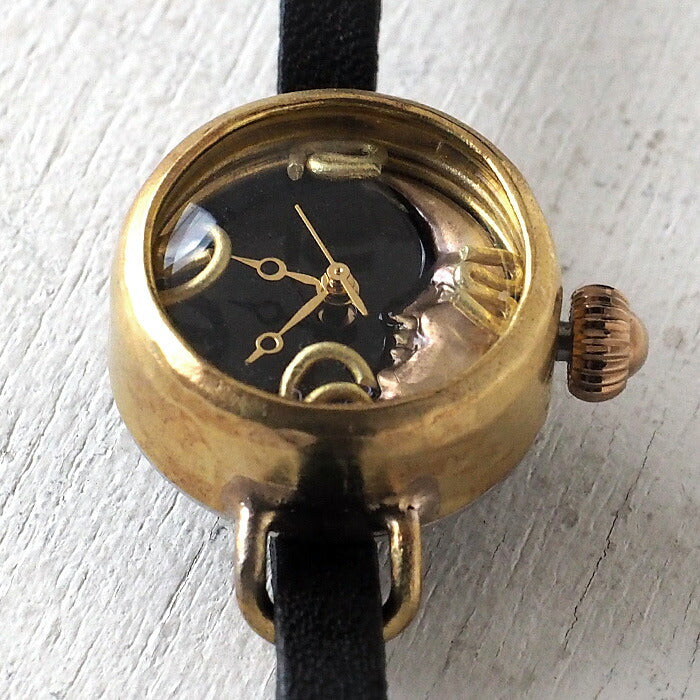 Watanabe Kobo Handmade Watch “Crescent Moon4-LB” Crescent Black Dial Ladies Brass [NW-365CM4-BK] 