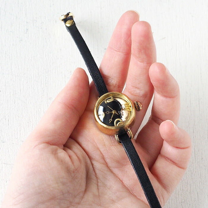 Watanabe Kobo 手工手錶 “Crescent Moon4-LB” Crescent 黑色 錶盤 女士腕錶 黃銅 [NW-365CM4-BK] 
