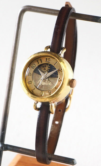 渡辺工房 手作り腕時計  “Lady's Brass” レディースブラス SUN＆MOON 5mm幅 ブラウン レザーベルト [NW-365SM]