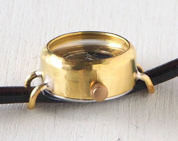 渡辺工房 手作り腕時計  “Lady's Brass” レディースブラス SUN＆MOON 5mm幅 ブラウン レザーベルト [NW-365SM]