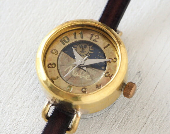 渡邊工坊手工手錶“Lady's Brass”女士黃銅 SUN &amp; MOON 5mm 寬棕色皮帶 [NW-365SM] 