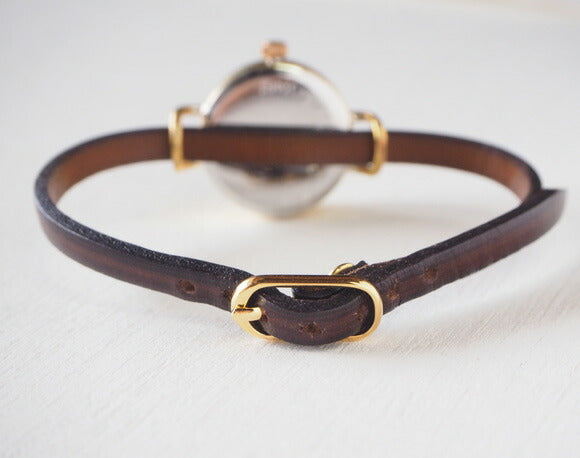 Watanabe workshop handmade watch "Lady's Brass" ladies brass SUN &amp; MOON 5mm width brown leather belt [NW-365SM] 