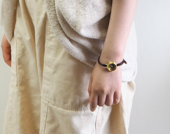 渡辺工房 手作り腕時計  “Lady's Brass” レディースブラス SUN＆MOON 5mm幅 ブラウン レザーベルト [NW-365SM]