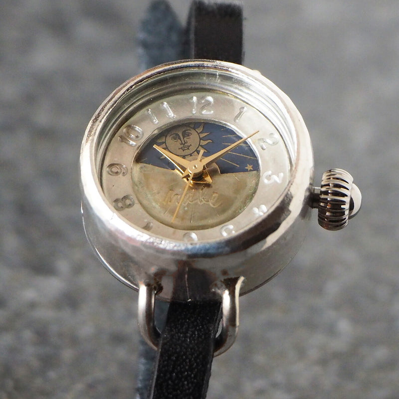 Watanabe Kobo Handmade Watch "Lady's Silver" Ladies Silver SUN &amp; MOON 5mm Wide Leather Strap [NW-365SV-SM] 