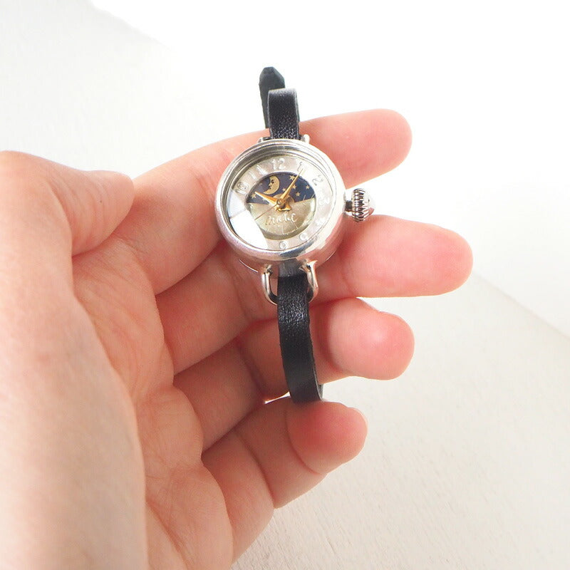 Watanabe Kobo Handmade Watch "Lady's Silver" Ladies Silver SUN &amp; MOON 5mm Wide Leather Strap [NW-365SV-SM] 