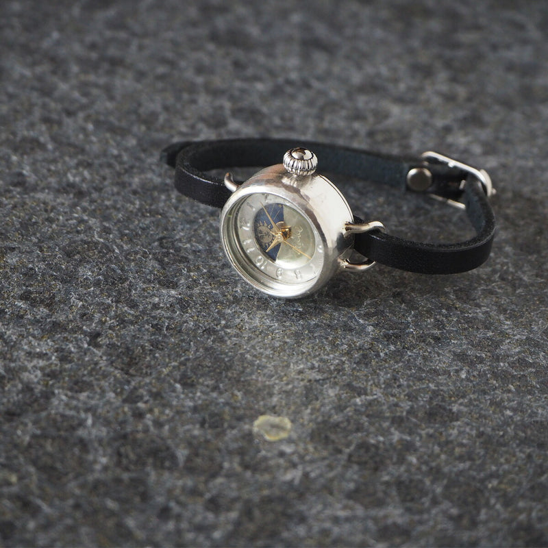 Watanabe Kobo Handmade Watch "Lady's Silver" Ladies Silver SUN &amp; MOON 5mm Wide Leather Strap [NW-365SV-SM] 