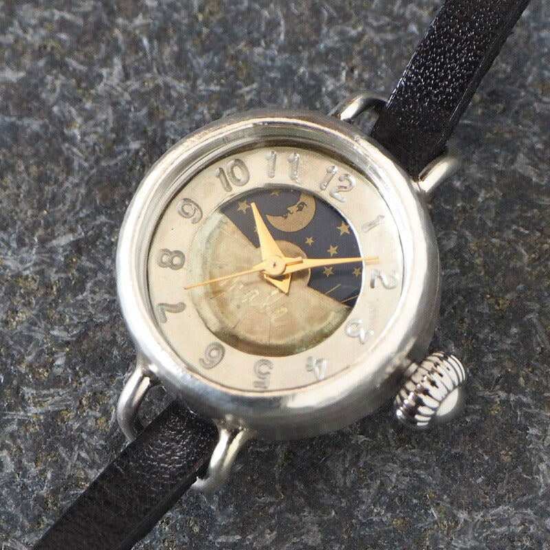 Watanabe Kobo Handmade Watch "Lady's Silver" Ladies Silver SUN &amp; MOON 5mm Wide Leather Strap [NW-365SV-SM] 
