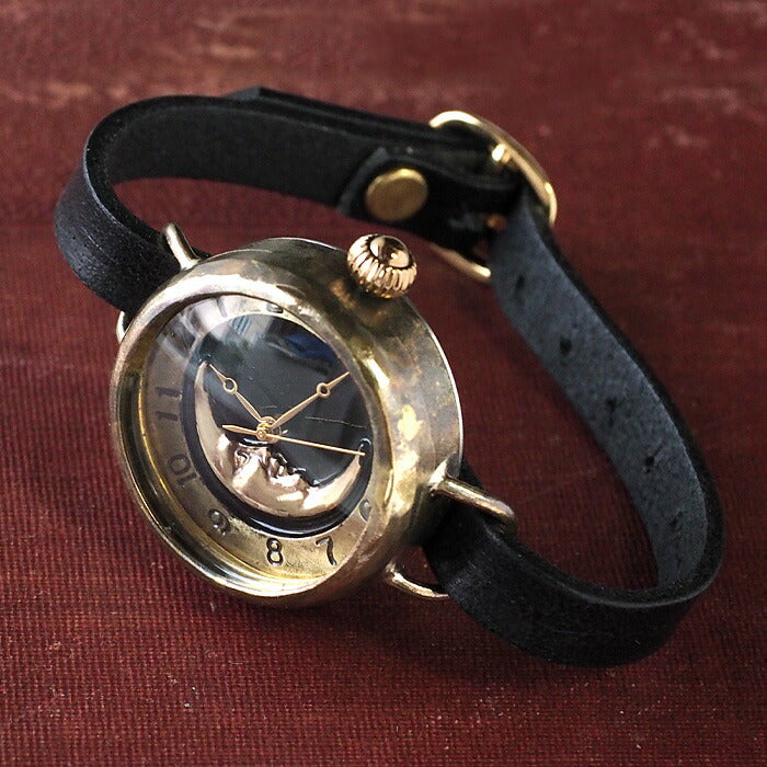 Watanabe Kobo 手工手錶 “Crescent Moon4-MB” Crescent 黑色 錶盤 阿拉伯數字 女士腕錶 黃銅 [NW-366CM4-BK-AR] 