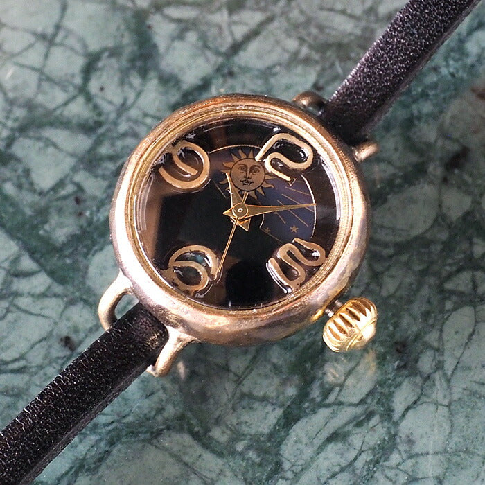 Watanabe Kobo Handmade Watch “Ladybug-BS&amp;M” Black Dial Ladies Brass SUN &amp; MOON [NW-375SM-BK] 