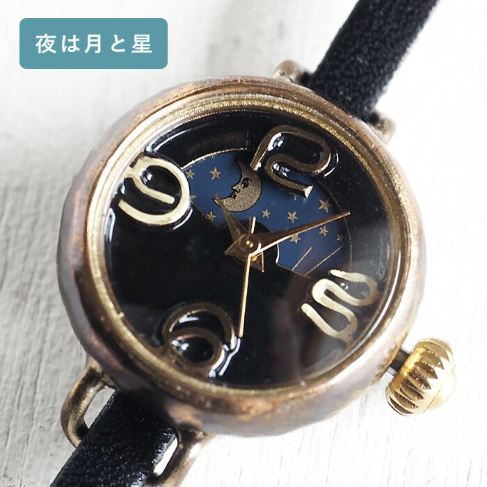 渡辺工房 手作り腕時計 “Ladybug-B-S&M” 黒文字盤 レディースブラス SUN＆MOON [NW-375SM-BK]