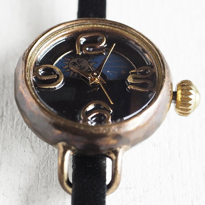 渡辺工房 手作り腕時計 “Ladybug-B-S&M” 黒文字盤 レディースブラス SUN＆MOON [NW-375SM-BK]