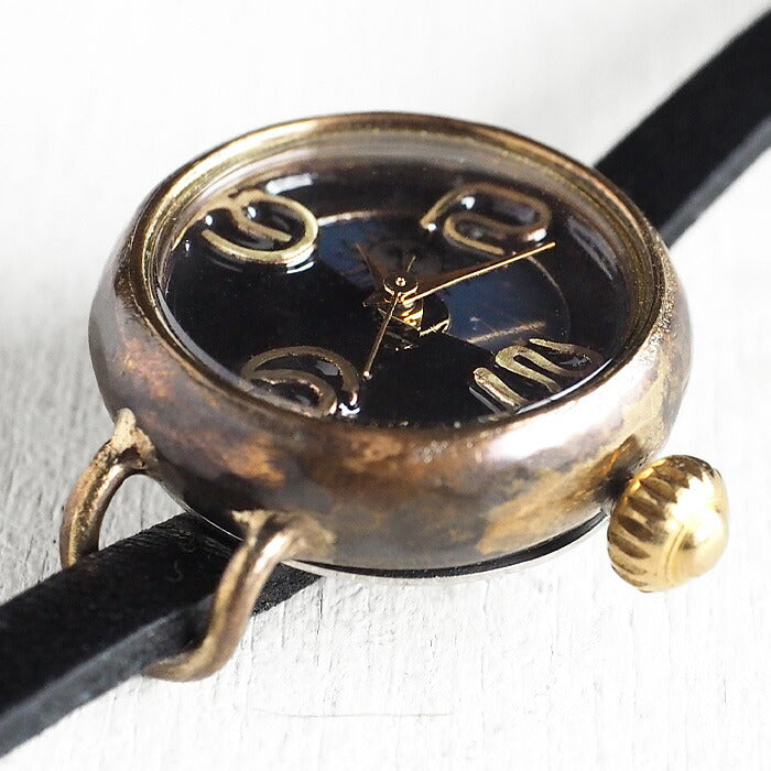 渡辺工房 手作り腕時計 “Ladybug-B-S&M” 黒文字盤 レディースブラス SUN＆MOON [NW-375SM-BK]