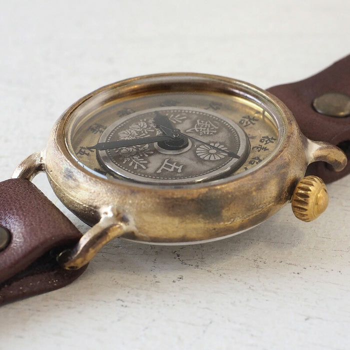 Watanabe Koubou 手工手錶傾斜錶盤“Wanokoku 4”5 仙硬幣圓形錶殼男士黃銅 33 毫米 [NW-377] 