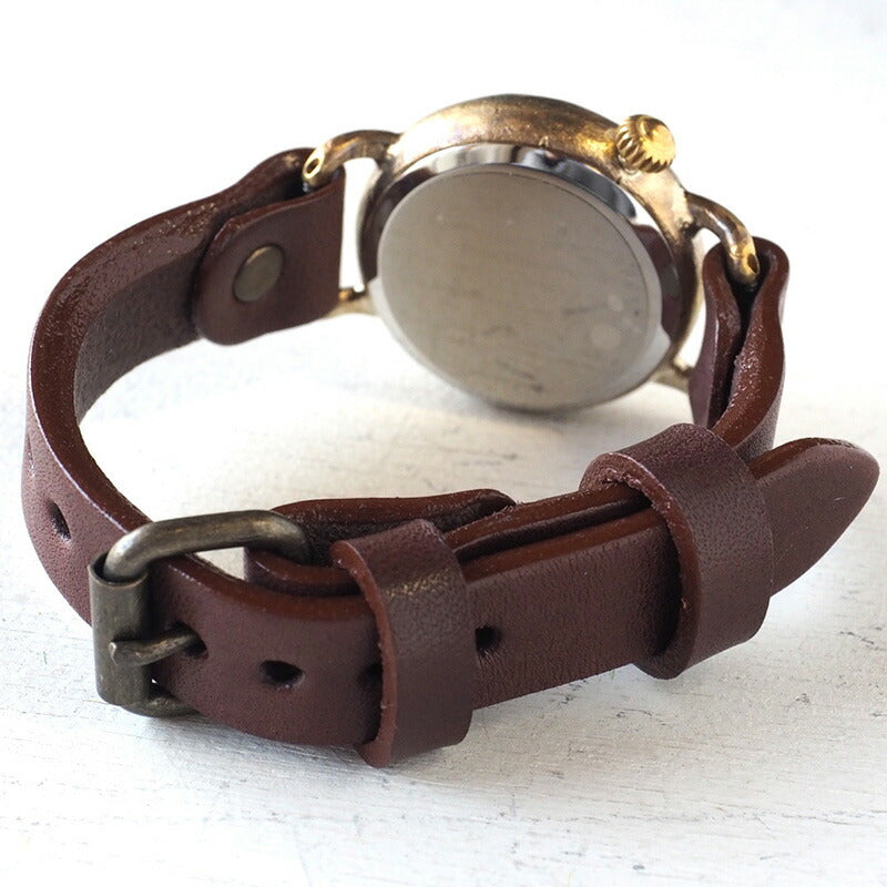 Watanabe Koubou Handmade Watch Slanted Dial “Wanokoku 4” 5-sen Coin Round Case Men's Brass 33mm [NW-377] 