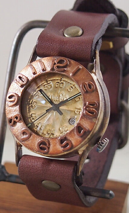 渡辺工房 手作り腕時計 “Index1-B-DATE”デイト付き 立体銅ベゼル メンズブラス [NW-64B-DATE]