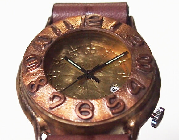 渡辺工房 手作り腕時計 “Index1-B-DATE”デイト付き 立体銅ベゼル メンズブラス [NW-64B-DATE]