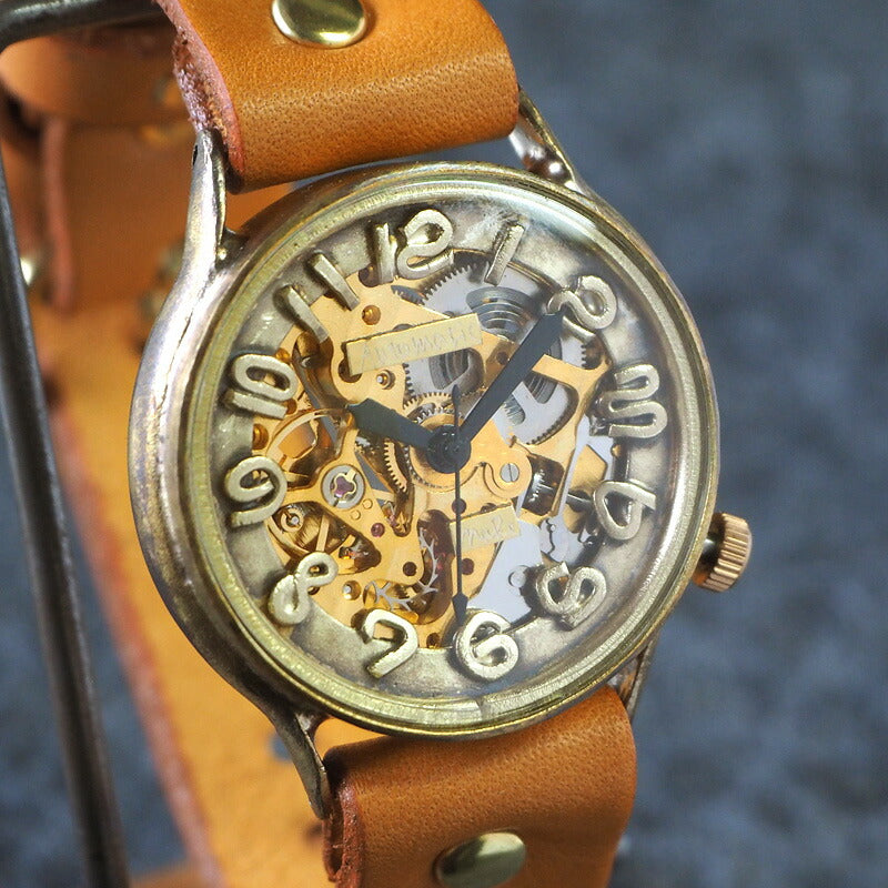 渡辺工房 手作り腕時計 自動巻き 裏スケルトン ジャンボブラス ノーマルベルト [NW-BAM025]
