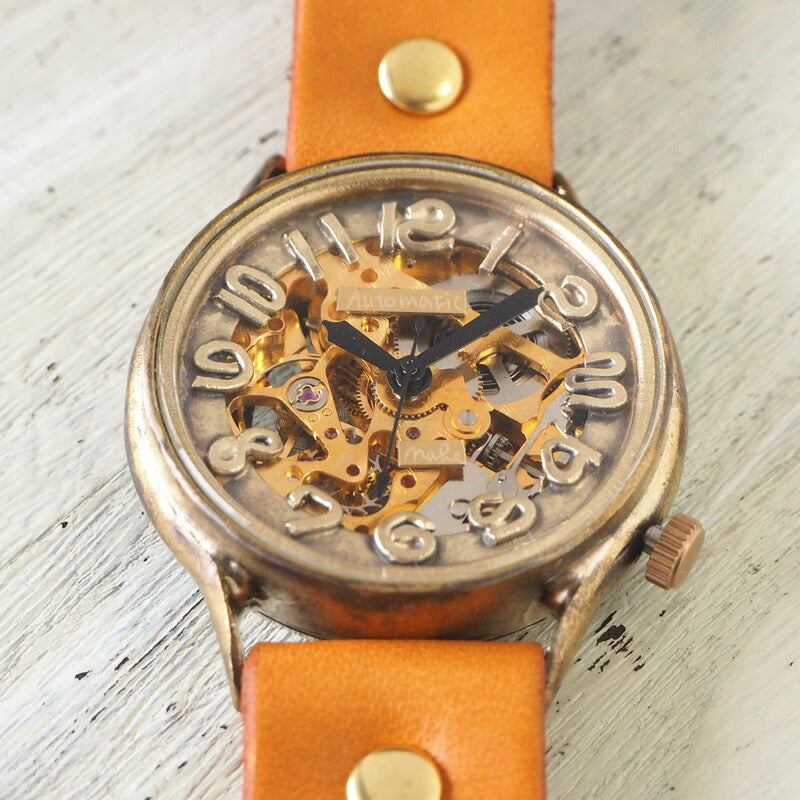 渡辺工房 手作り腕時計 自動巻き 裏スケルトン ジャンボブラス ノーマルベルト [NW-BAM025]