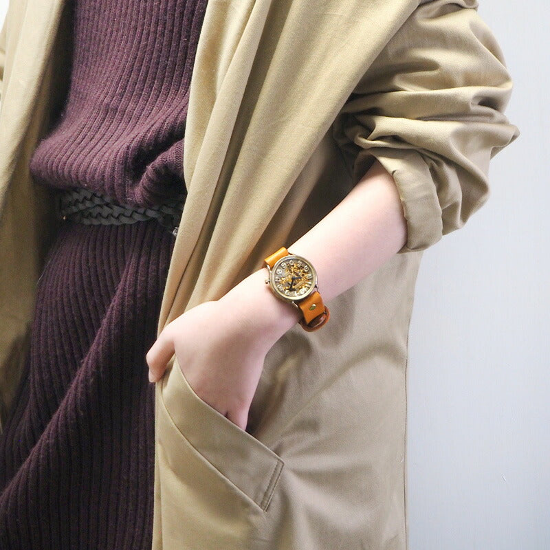 渡辺工房 手作り腕時計 自動巻き 裏スケルトン ジャンボブラス ノーマルベルト [NW-BAM025]