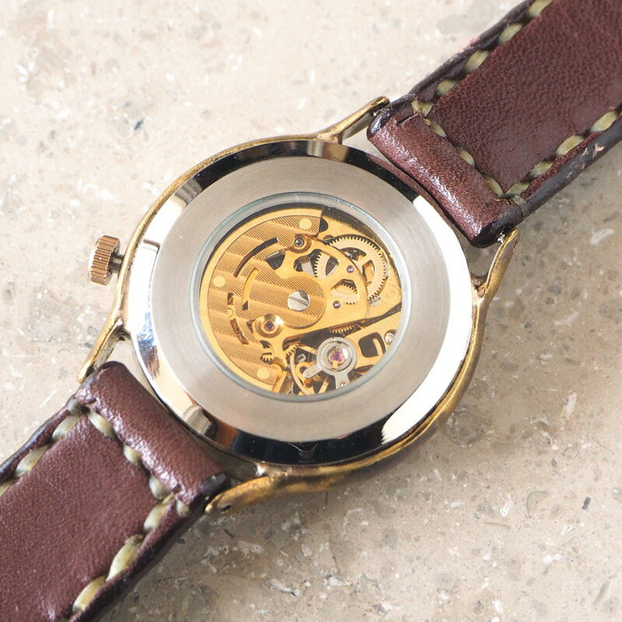 Watanabe Kobo handmade watch automatic winding back skeleton jumbo brass hand-sewn belt [NW-BAM025-T] 