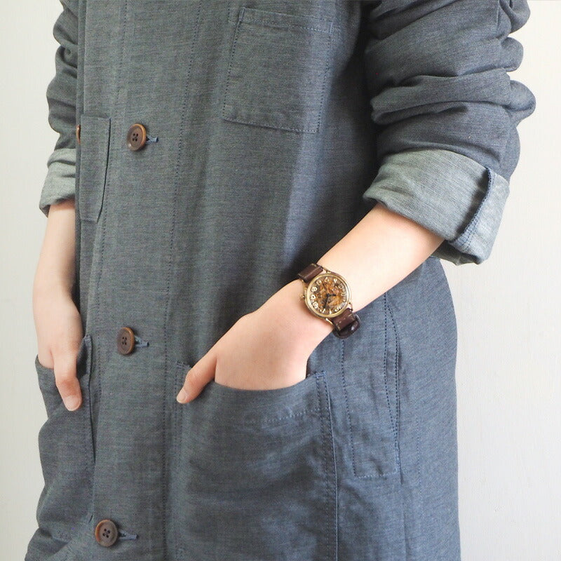 渡辺工房 手作り腕時計 自動巻き 裏スケルトン ジャンボブラス 手縫いベルト [NW-BAM025-T]