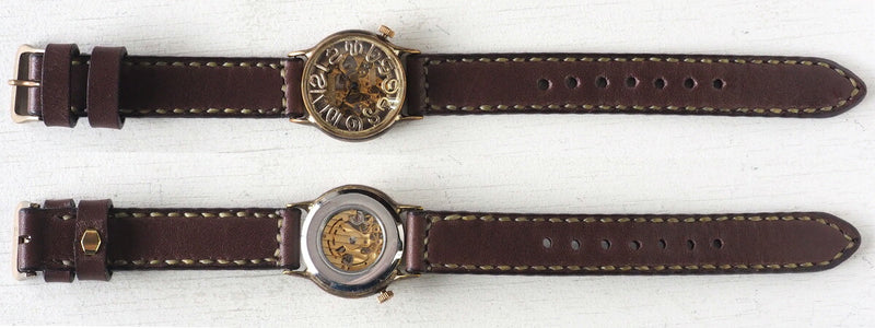 Watanabe Kobo handmade watch automatic winding back skeleton men's brass 32mm hand-stitched belt [NW-BAM032] 