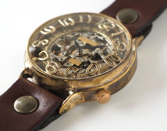 Watanabe Workshop 手工手錶自動上鍊後蓋骨架 jumbo 黃銅 42mm 普通皮帶 [NW-BAM040-N] 