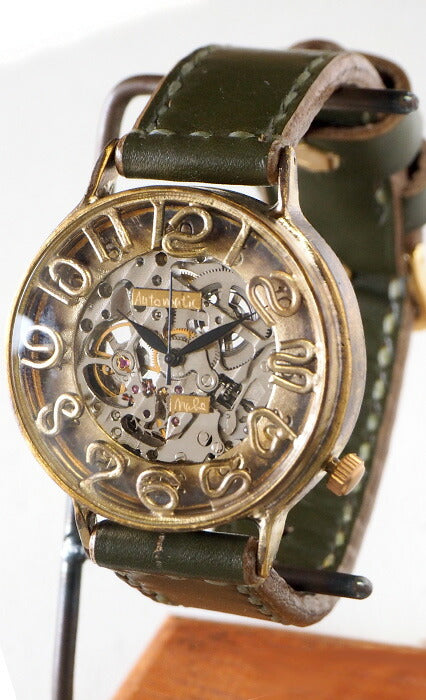 Watanabe workshop handmade watch automatic winding back skeleton jumbo brass 42mm hand-stitched belt [NW-BAM040-S] 